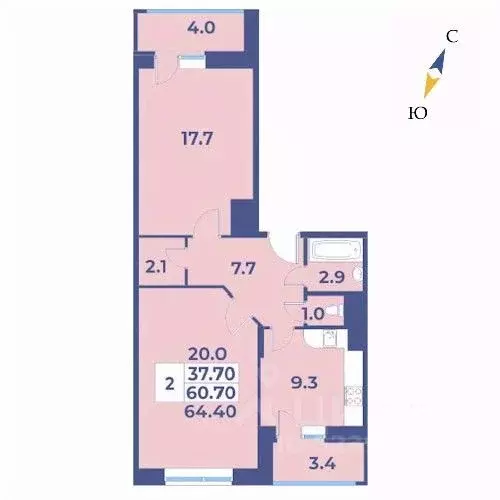 2-к кв. Москва № 27 кв-л, 95 (64.4 м) - Фото 0
