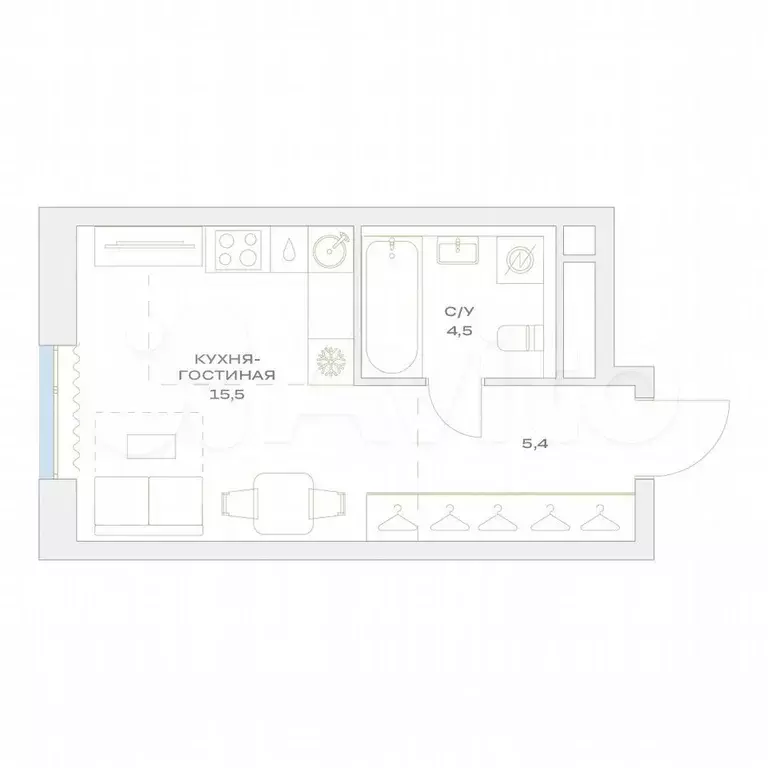 Квартира-студия, 25,4 м, 17/23 эт. - Фото 0