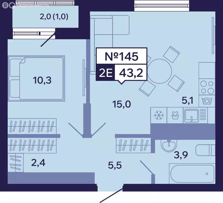 2-комнатная квартира: Якутск, Новопортовская улица, 1Д (43.2 м) - Фото 1
