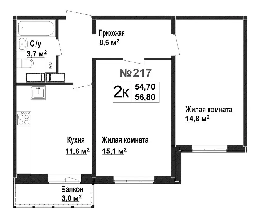 2-комнатная квартира: Нижний Новгород, ЖК Торпедо (54.7 м) - Фото 0