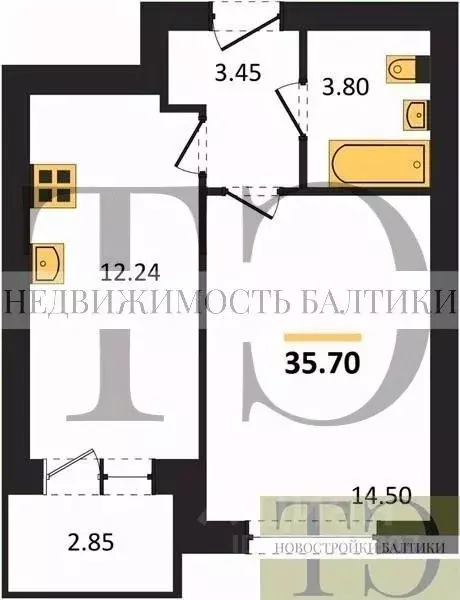 1-к кв. Калининградская область, Калининград ул. Сержанта Мишина, 81к3 ... - Фото 0