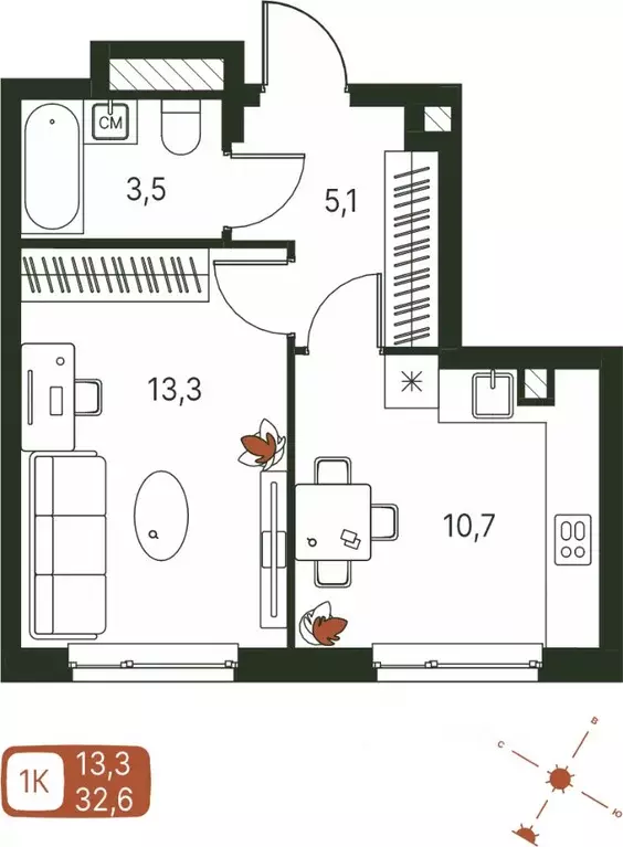 1-к кв. Пермский край, Пермь ул. Серебристая, 1 (32.6 м) - Фото 1