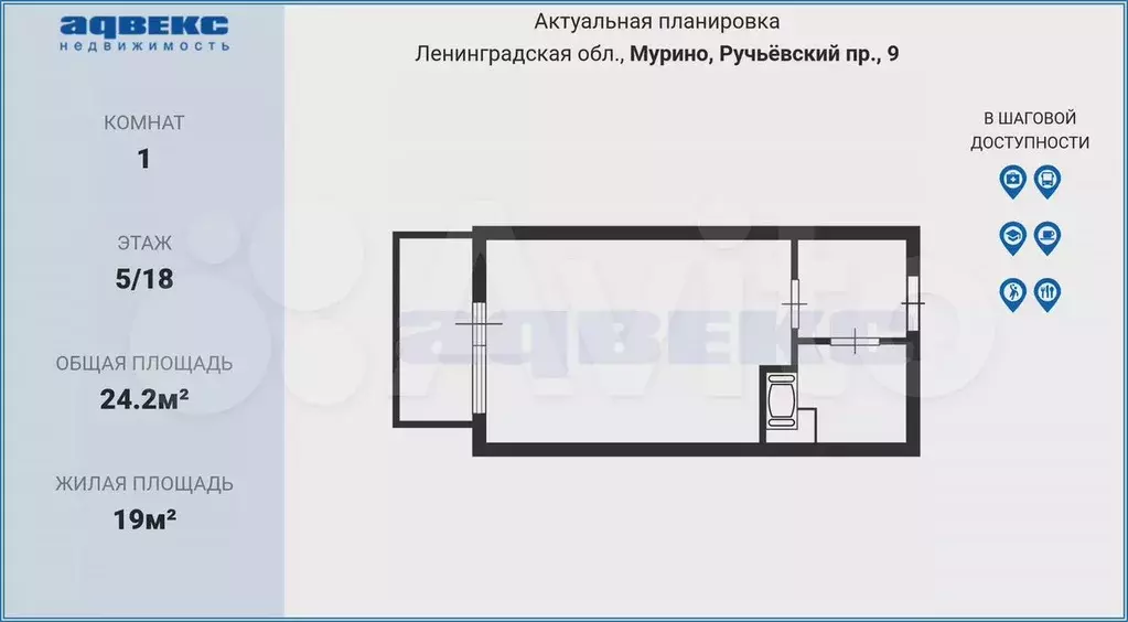 Квартира-студия, 24,2 м, 5/18 эт. - Фото 0