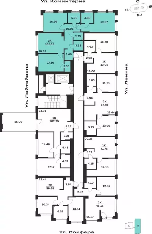 3-к кв. Тульская область, Тула Прайм Сойфера жилой комплекс (103.19 м) - Фото 2