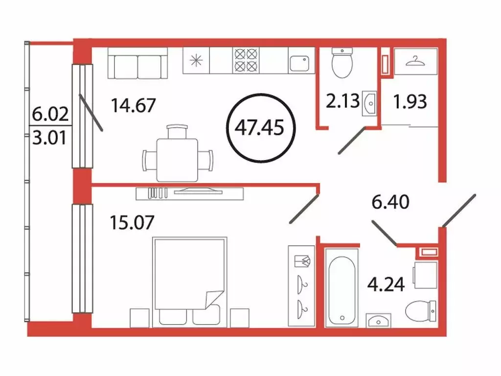 1-комнатная квартира: Бугры, Шоссейная улица, 2 (47.45 м) - Фото 1