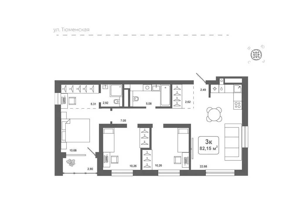 3-комнатная квартира: Дударева, ЖК Родина-2 (82.15 м) - Фото 0