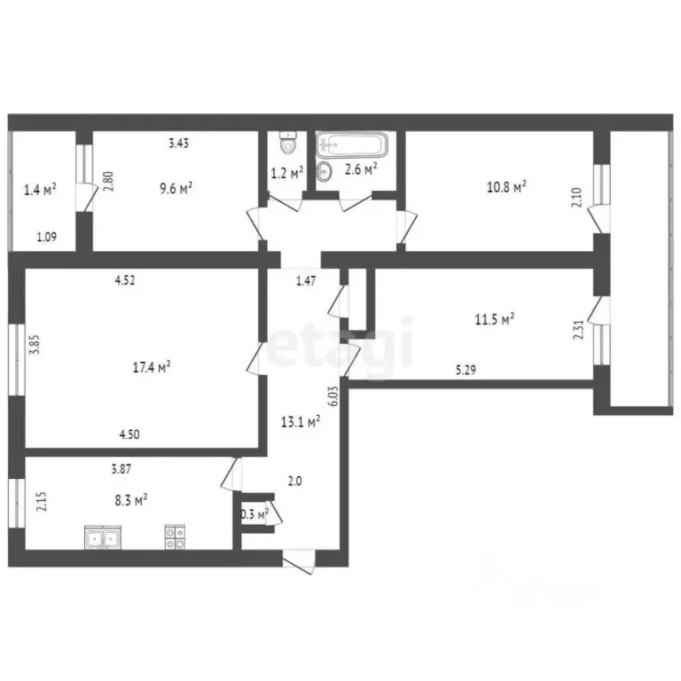 4-к кв. Башкортостан, Стерлитамак Коммунистическая ул., 85 (77.5 м) - Фото 2