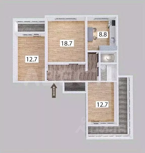 3-к кв. Омская область, Омск ул. 15-я Рабочая, 90 (69.9 м) - Фото 2