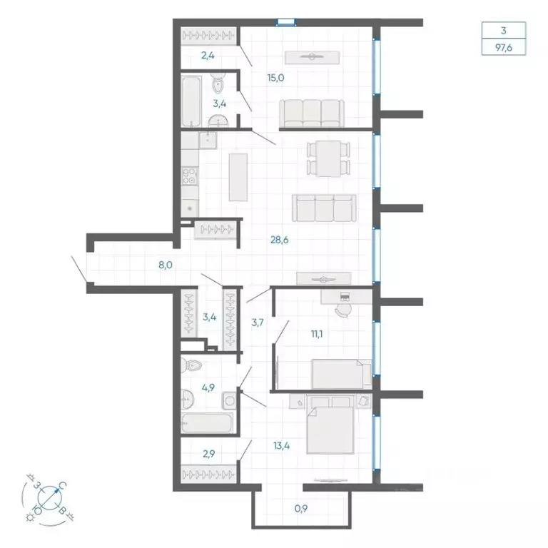 3-к кв. Свердловская область, Екатеринбург ул. Вильгельма де Геннина, ... - Фото 2