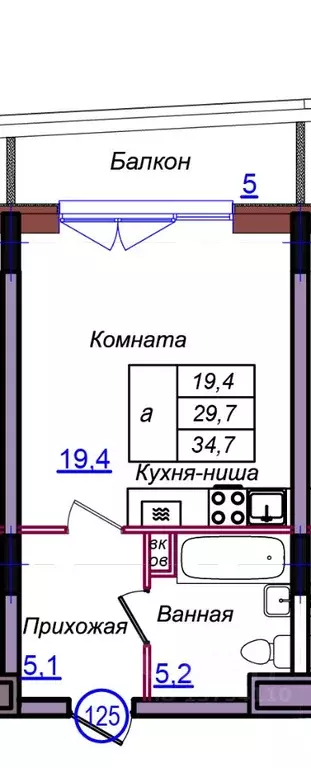 Студия Калининградская область, Светлогорск Балтийская ул. (34.7 м) - Фото 1