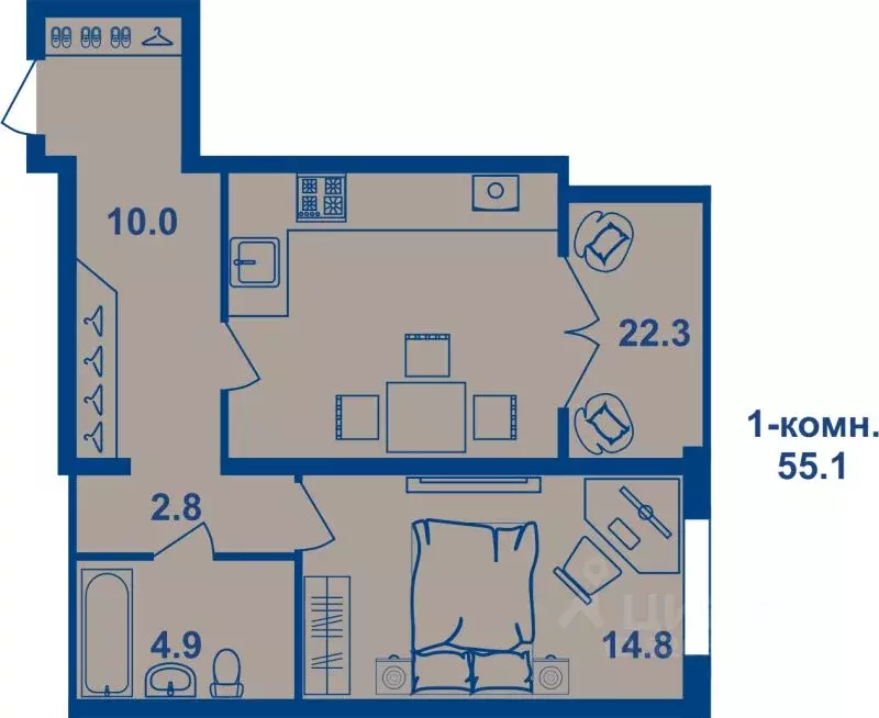 2-к кв. Костромская область, Кострома Магистральная ул., 71 (54.7 м) - Фото 1