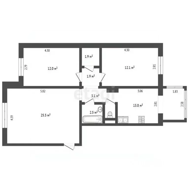 3-к кв. Ямало-Ненецкий АО, Ноябрьск ул. Изыскателей, 43А (73.8 м) - Фото 1