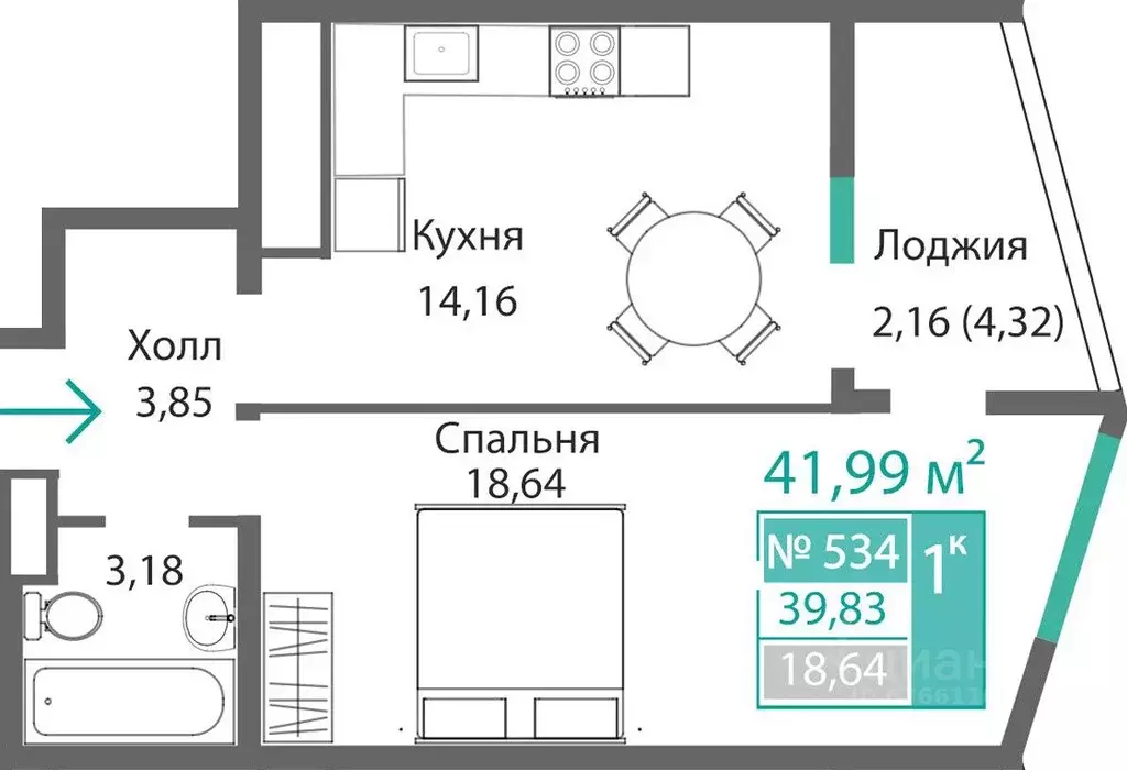 1-к кв. Крым, Симферополь Крымская роза мкр,  (41.99 м) - Фото 0