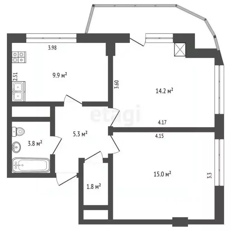2-к кв. Севастополь пер. Крепостной, 4Б (51.9 м) - Фото 2