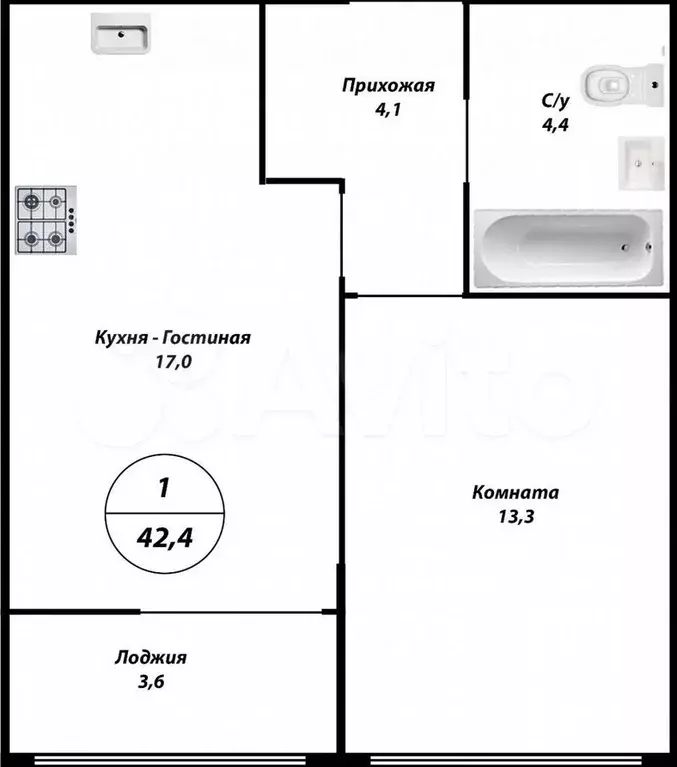 2-к. квартира, 42,2 м, 13/26 эт. - Фото 0