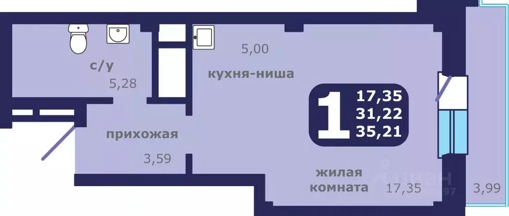 1-к кв. Красноярский край, Красноярск ул. Шевченко, 1 (35.21 м) - Фото 0