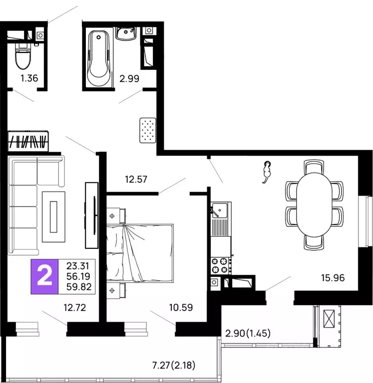 2-к кв. Адыгея, Майкоп 9 Мая ул., 14А (59.82 м) - Фото 1