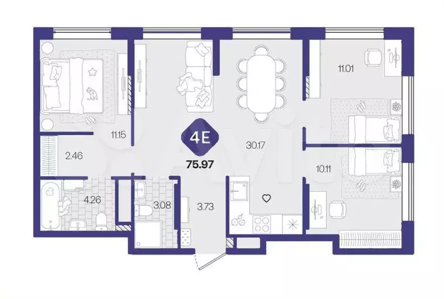 3-к. квартира, 76 м, 2/12 эт. - Фото 1