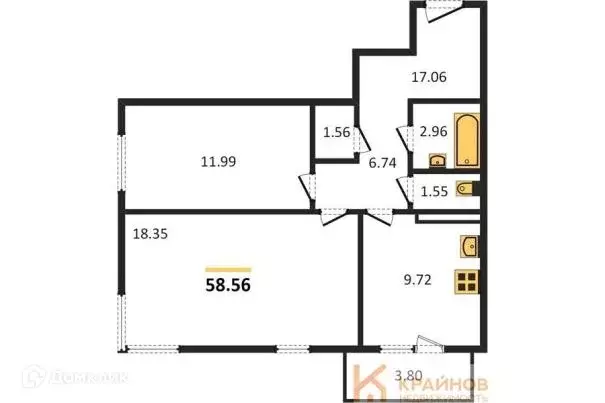 Продаётся 2-к квартира, 58.56 м - Фото 0