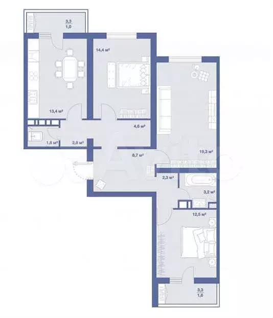 3-к. квартира, 83,6 м, 5/7 эт. - Фото 0