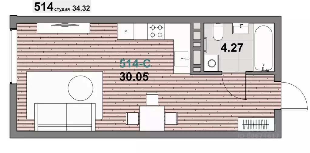 1-к кв. Калининградская область, Зеленоградск ул. Гагарина (34.32 м) - Фото 1