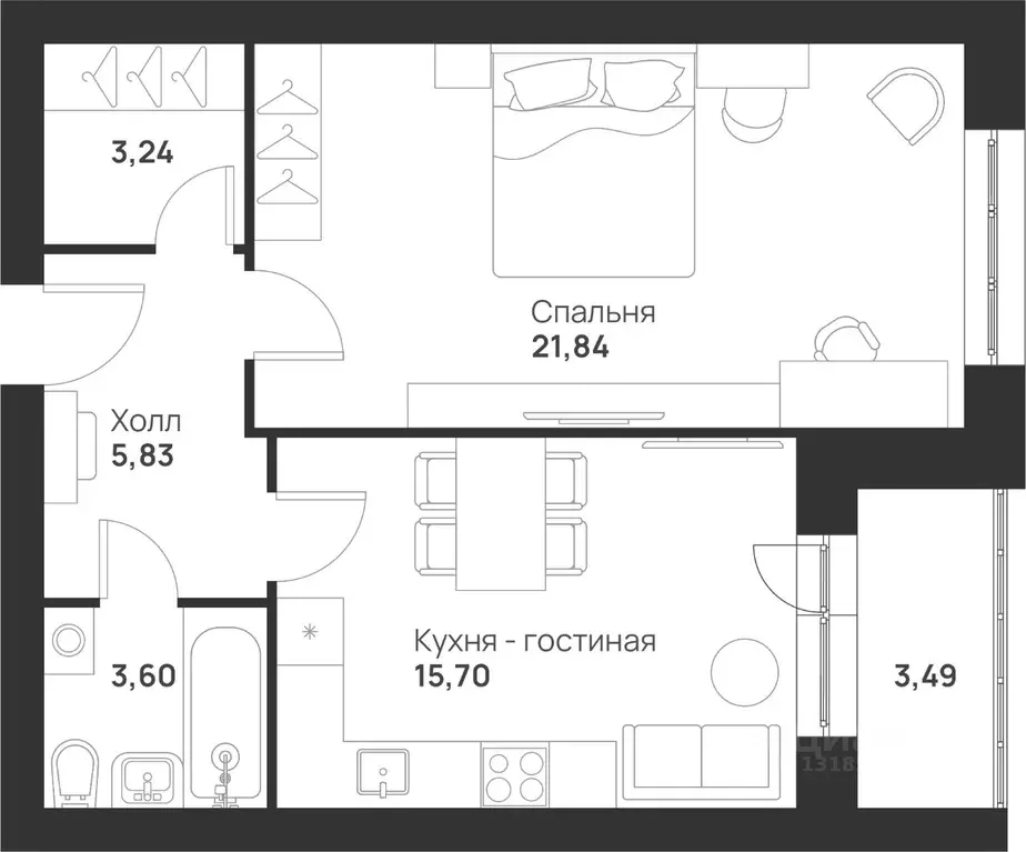 1-к кв. Тульская область, Тула ул. Героев России, 8 (53.7 м) - Фото 0