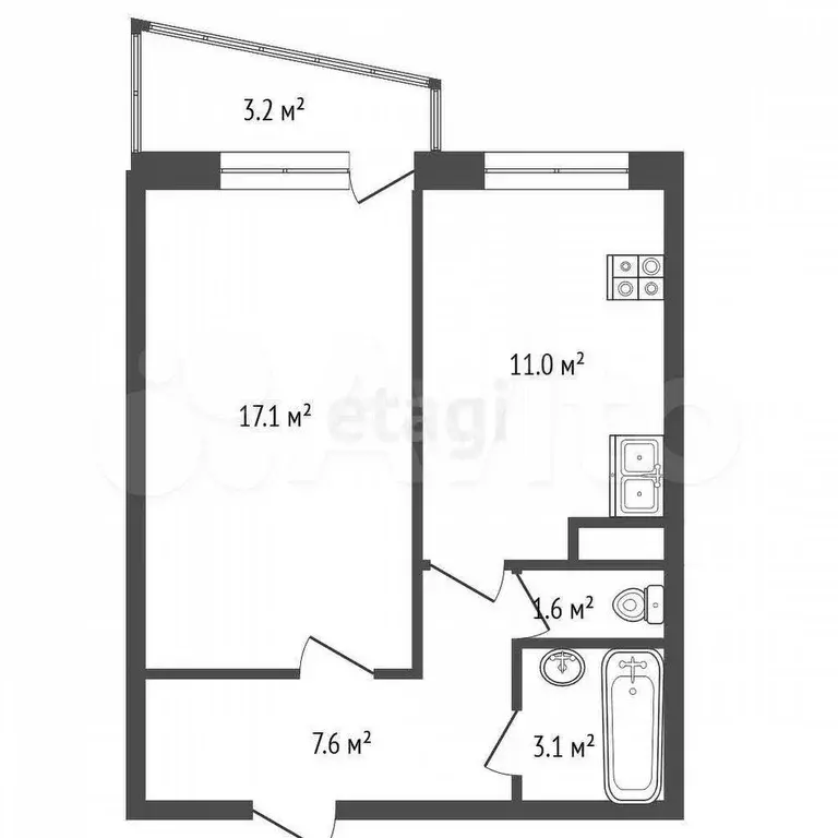 1-к. квартира, 40,5 м, 3/8 эт. - Фото 0