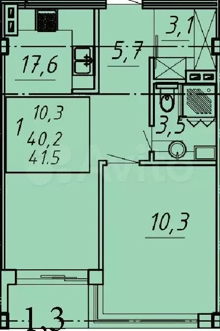 1-к. квартира, 41,5 м, 8/8 эт. - Фото 1