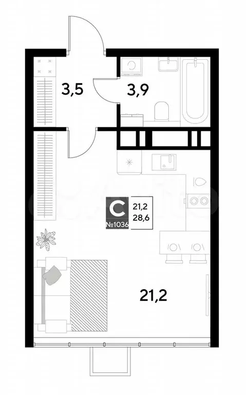 Квартира-студия, 28,6 м, 19/21 эт. - Фото 0