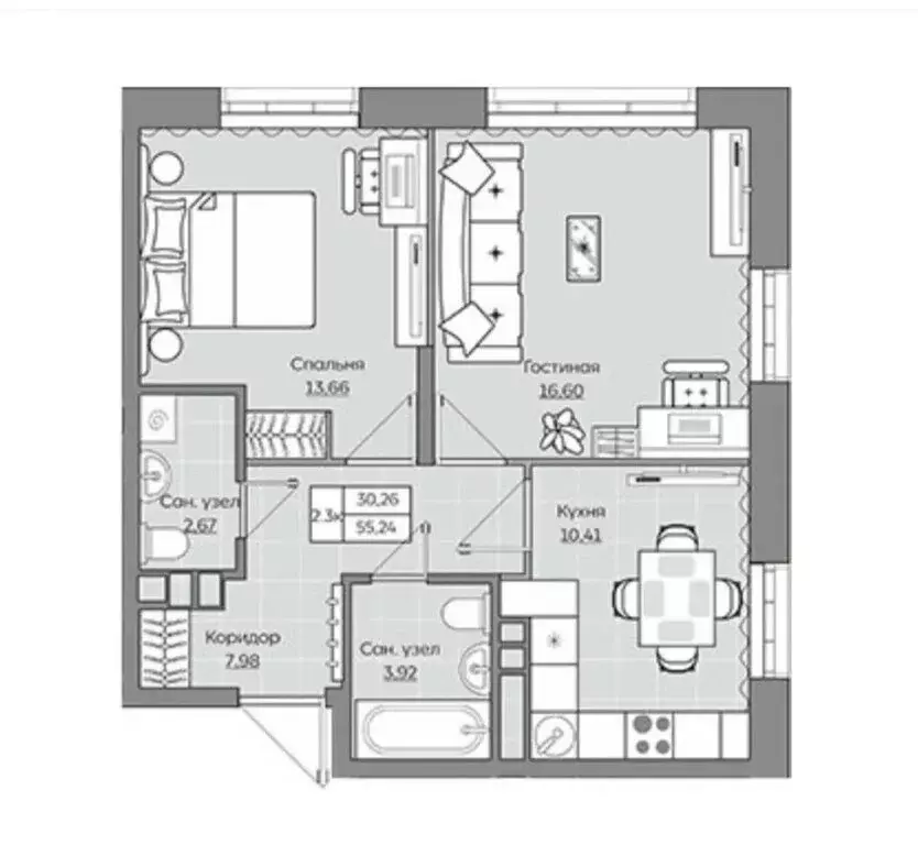 2-комнатная квартира: Казань, улица Ярышлар, 8 (55 м) - Фото 1
