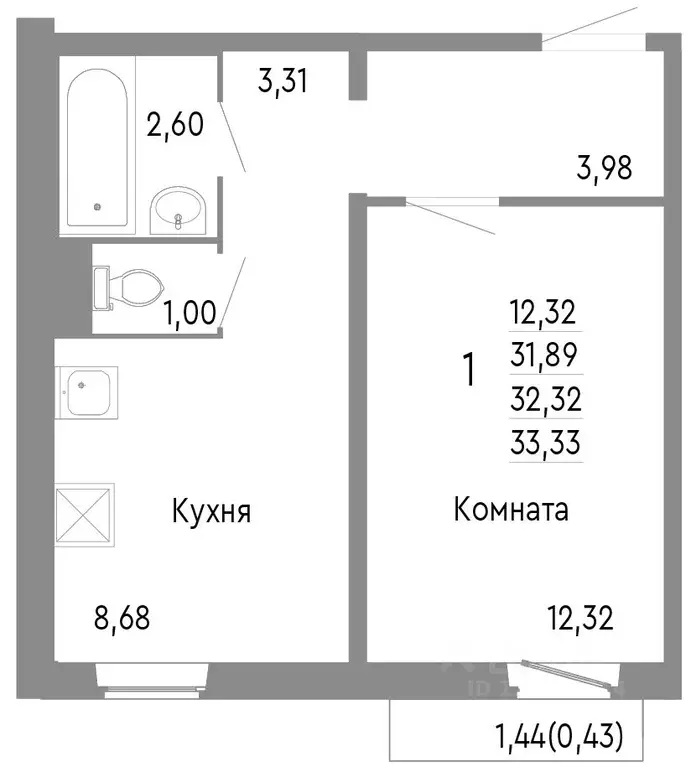 1-к кв. Челябинская область, Челябинск Нефтебазовая ул., 1к2 (32.32 м) - Фото 0