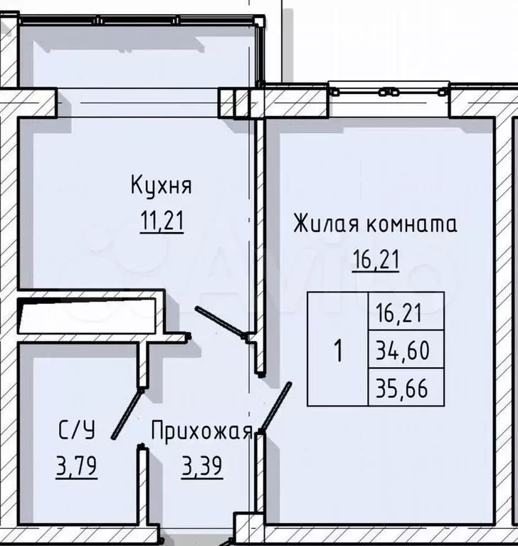 1-к. квартира, 35,7 м, 1/8 эт. - Фото 1
