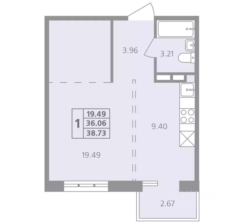 1-к кв. Иркутская область, Иркутск ул. Лобачевского, 31 (38.73 м) - Фото 0