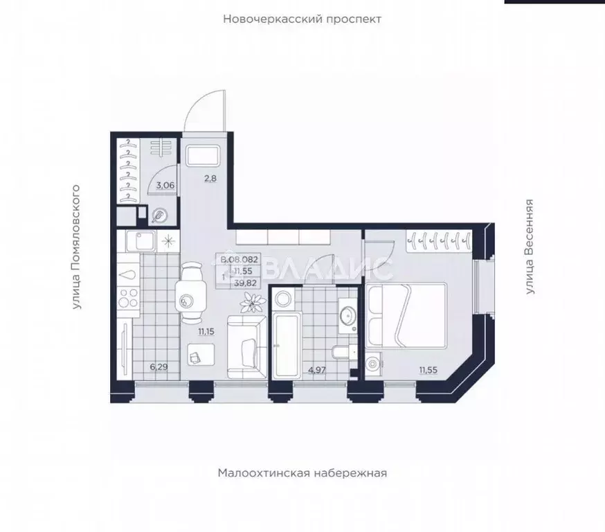 1-к кв. Санкт-Петербург ул. Помяловского, 3 (39.8 м) - Фото 1