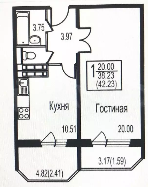 1-к кв. Московская область, Домодедово Северный мкр, ул. Гагарина, 63 ... - Фото 1