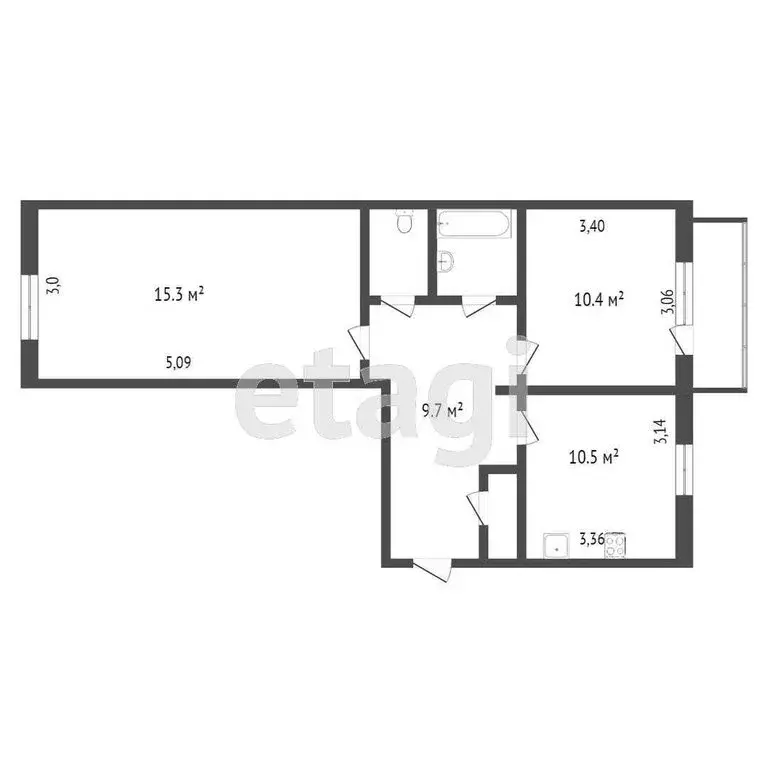 2-комнатная квартира: Омск, проспект Комарова, 23/2 (51 м) - Фото 1