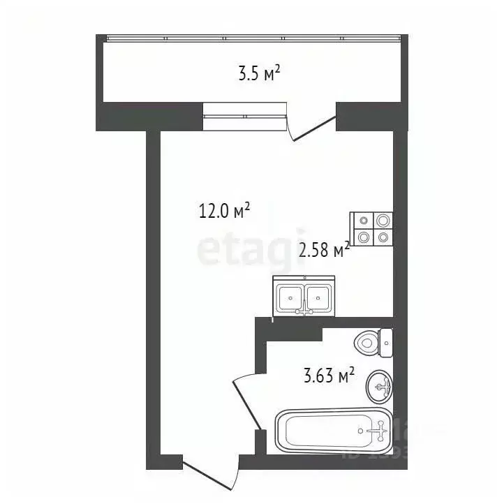 Студия Тюменская область, Тюмень ул. Новоселов, 111 (15.0 м) - Фото 1