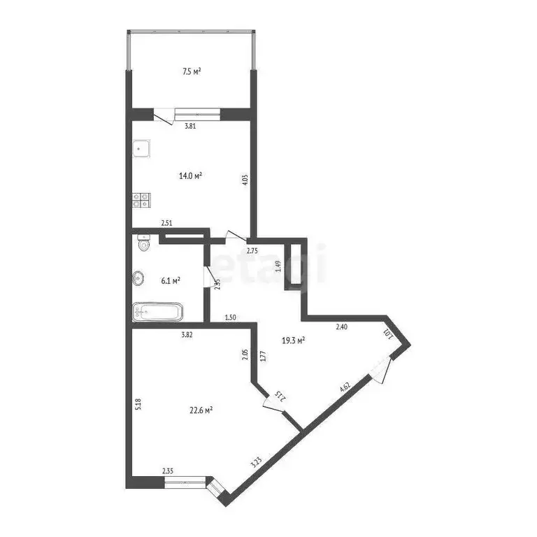 1-комнатная квартира: Тюмень, улица Малыгина, 90 (62 м) - Фото 0