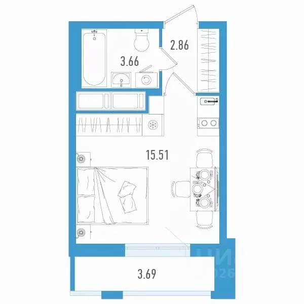 Студия Санкт-Петербург дор. Муринская, 67 (23.14 м) - Фото 0