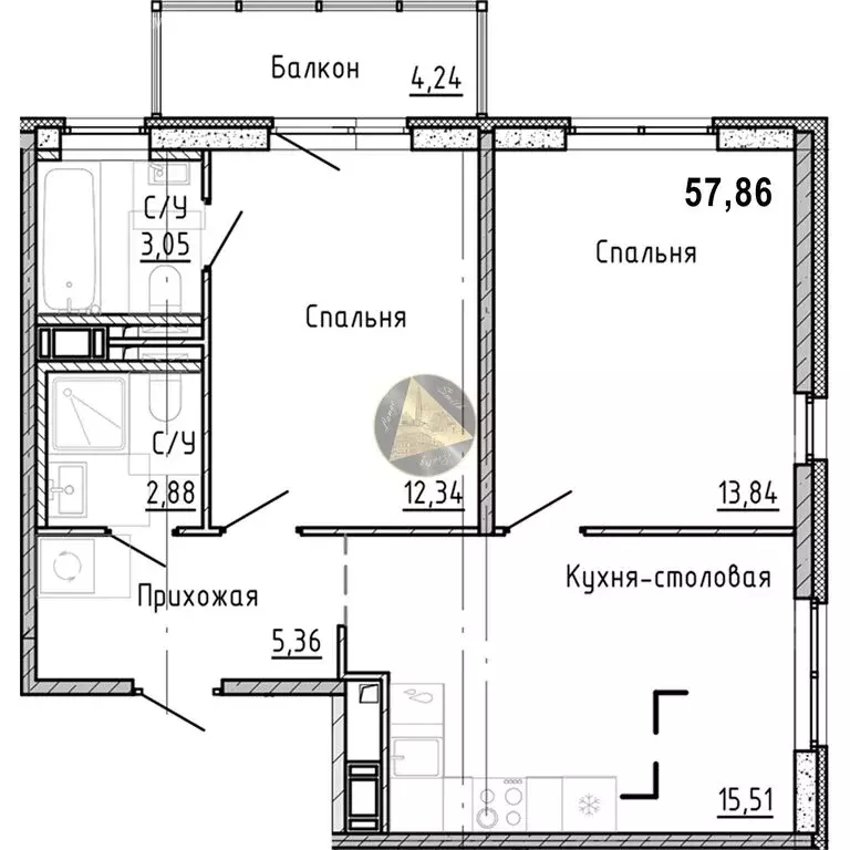 2-комнатная квартира: Санкт-Петербург, набережная реки Каменки, 3к3 ... - Фото 1