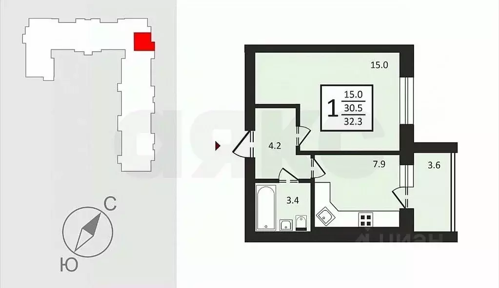 1-к кв. Владимирская область, Владимир ул. Новгородская, 35к2 (32.3 м) - Фото 0