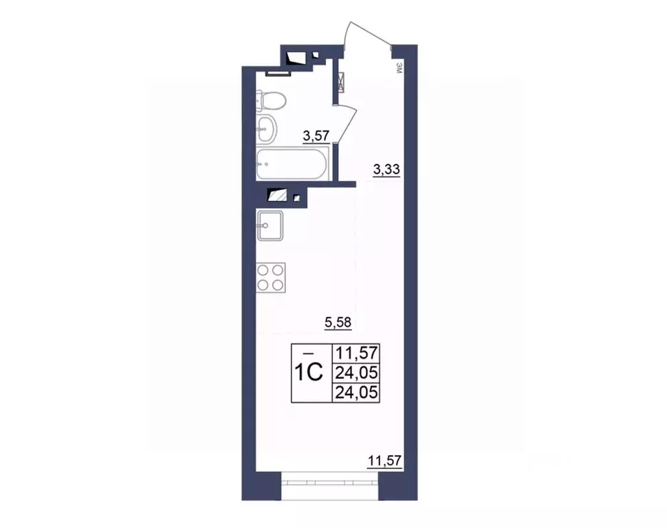 Студия Башкортостан, Уфа Космос жилой комплекс, лит1 (24.73 м) - Фото 1