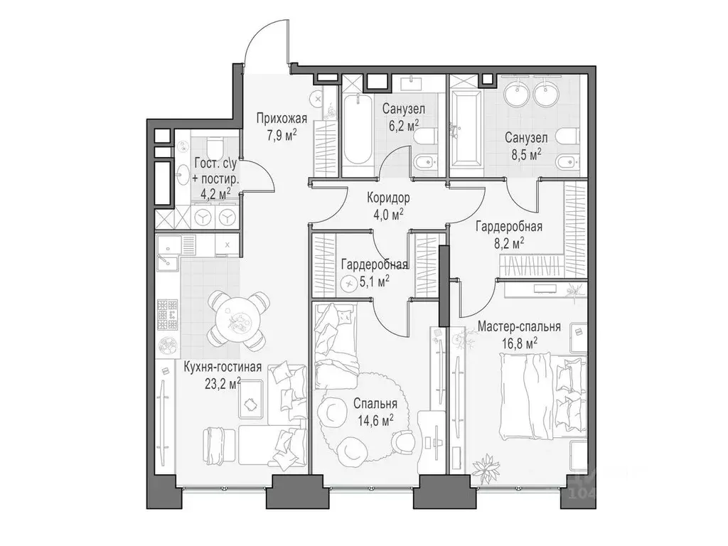 2-к кв. Москва Лайф Тайм жилой комплекс (100.0 м) - Фото 1