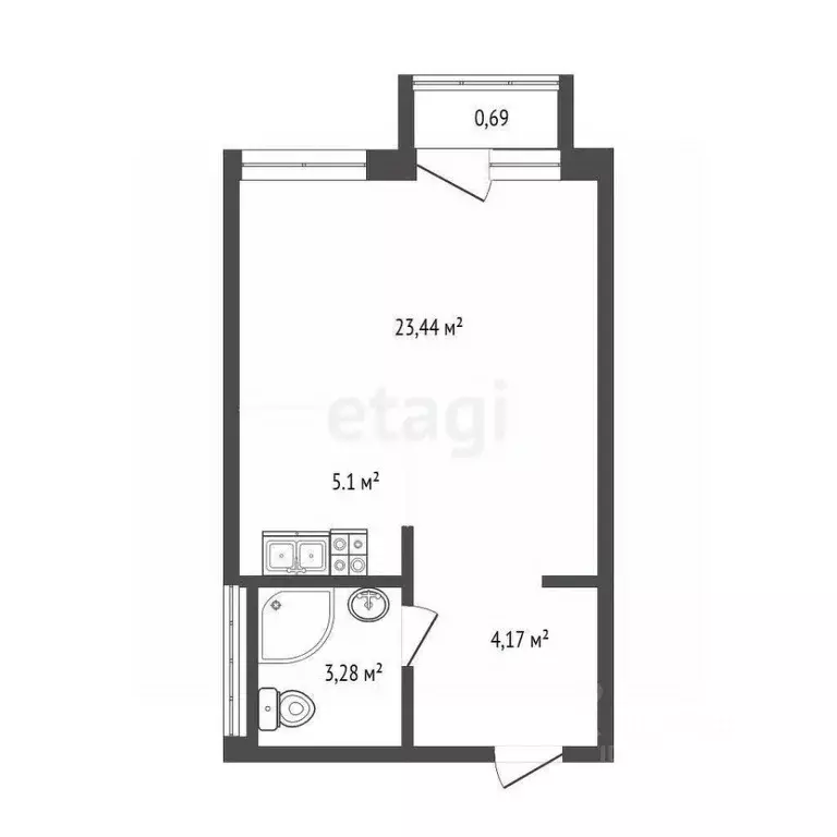 Студия Московская область, Мытищи Мытищи Парк жилой комплекс (23.44 м) - Фото 2