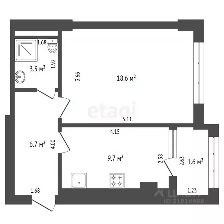 1-к кв. Калининградская область, Калининград ул. Добролюбова, 37 (38.0 ... - Фото 1