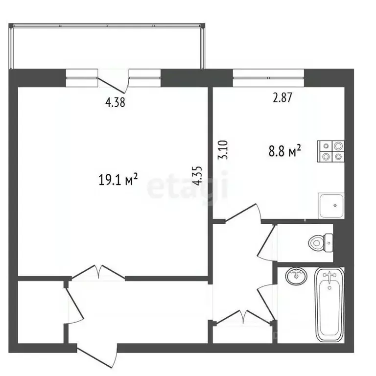 1-к кв. Челябинская область, Челябинск ул. Косарева, 8 (41.0 м) - Фото 1