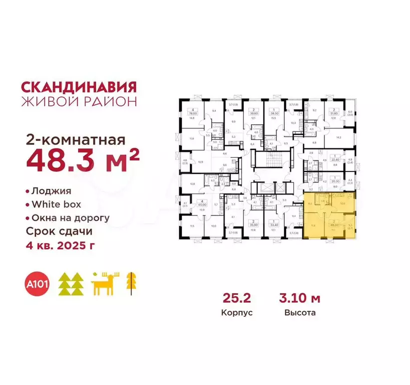 2-к. квартира, 48,3 м, 14/17 эт. - Фото 1