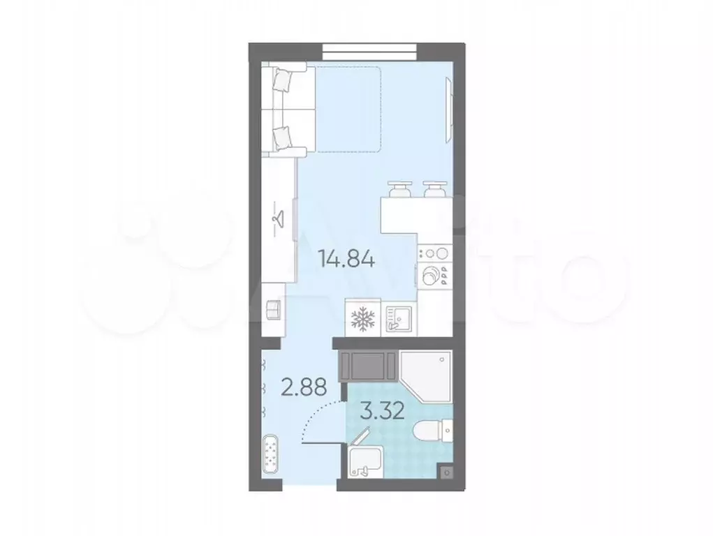 Квартира-студия, 21,1 м, 4/22 эт. - Фото 0