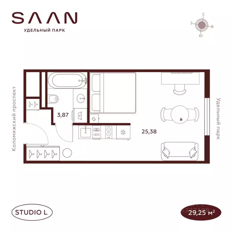 Студия Санкт-Петербург  (29.25 м) - Фото 1