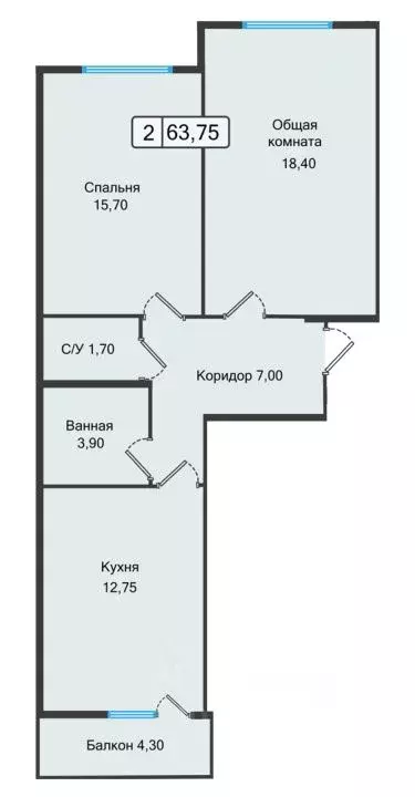 2-к кв. Ставропольский край, Невинномысск ул. Дунаевского, 11Е (63.75 ... - Фото 1